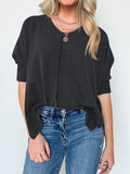 Women's Casual Solid Color Stripe BatWing Sleeve Shirts