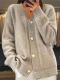 Women's Elegant Solid Color Button Up Warm Sweater Cardigan