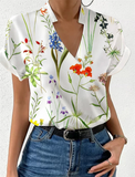 Women's Summer Stand Collar Floral Printed Short Sleeve Shirts