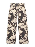 ‌Trendy Women's High-Waist Loose Fit Cow Print Straight Leg Denim Pants