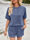 Women's 2pcs Casual Solid Color Short Sleeve Top & Drawstring Pants Set