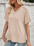 Women's Solid Color Pullover Split Patchwork T-Shirts