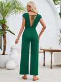 Stylish Hem Knot Design Round Neck Cap Sleeve Jumpsuit for Lady