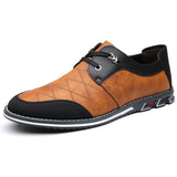 Men's Casual Contrast Color Faux Leather Flats Lace Up Shoes