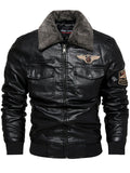 Men's Detachable Collar Faux Leather Biker Jacket Winter Motorcycle Riding Outerwear