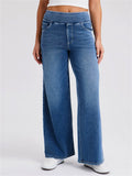 Womens High Waisted Elastic Wide Leg Pull on Denim Jeans