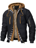 Men's Autumn Drawstring Plaid Trim Patchwork Hooded Jackets