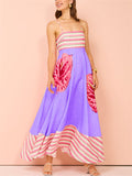 Women's Summer Holiday Style Leaf Print Big Hem Strap Maxi Dress
