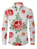 Men's Trendy Floral Print Lapel Collar Long Sleeve Casual Shirts