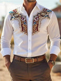 Men's Western Style Floral Print Lapel Long Sleeve Casual Shirts
