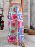 Women's Boho Holiday Style Printed Drawstring Wide Leg Pants
