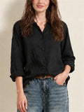 Women Casual Cotton Linen Button Down Long Sleeve Collared Shirt
