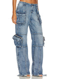 Female Multi-Pocket Loose Fit Cargo Denim Jeans