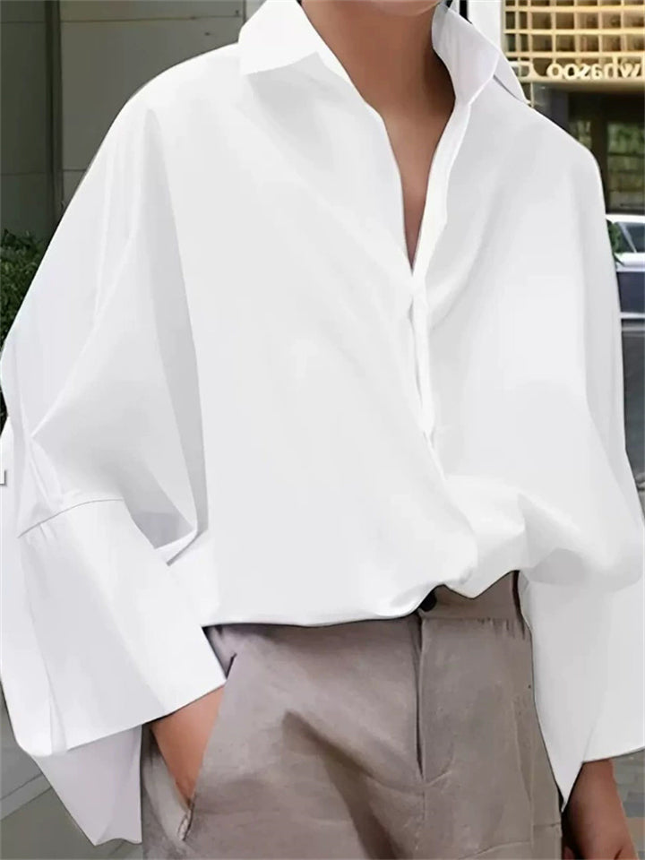 Simple Korean Style Lapel Loose Fit Blouses for Women