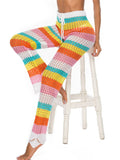 Women's Summer Rainbow Contrast Color Hollow Knitted Beach Pants