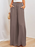 Women's Casual Solid Color High Waist Drawstring Wide Leg Flared Pants