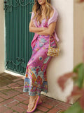 Women's Summer Trendy Print Strap Backless Satin Dress