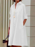 Women's Solid Color Pullover Lapel Knee Length Shirt Dress
