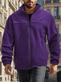 Men's Simple Casual Solid Color Zipper Stand Collar Fleece Coats