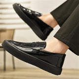 Men's British Style Black Faux Leather Flats Loafers Shoes
