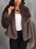 Women's Trendy Winter Solid Color Lapel Faux Fur Coats