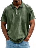 Men's Casual Distressed Short Sleeve Lapel Solid Color Shirts