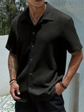 Men's Summer Holiday Style Solid Color Button Up Short Sleeve Shirts
