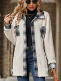 Women's Autumn Trendy Fleece Plaid Patchwork Long Sleeve Lapel Coat