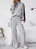 Autumn Gray C‌omfy Knit Striped Lounge Set for Women‌
