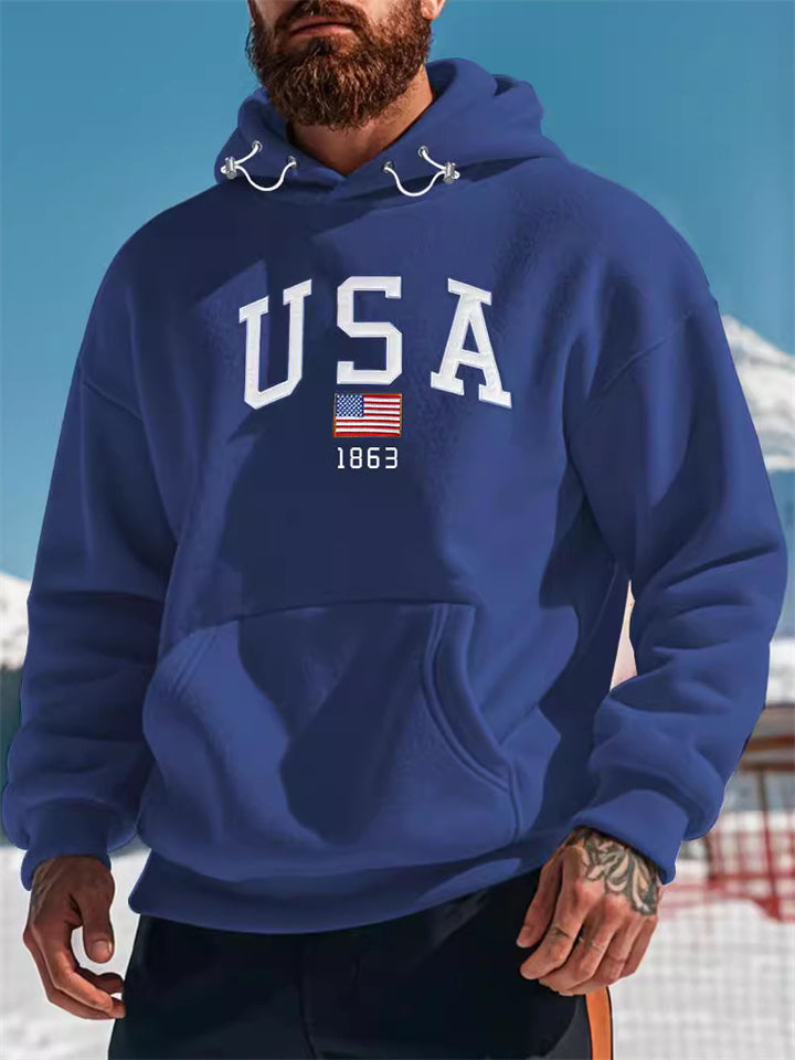 Men's Trendy American Style Fleece Kangaroo Pocket Hooded Sweatshirts