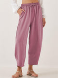 Women's Casual Summer Pleated Mid-waist Drawstring Cropped Pants