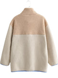 Women's Trendy Contrast Color Simple Zip Up Fleece Coat