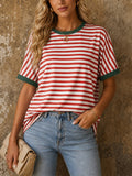 Womens Striped Colorful Oversized Short Sleeve Casual Tee