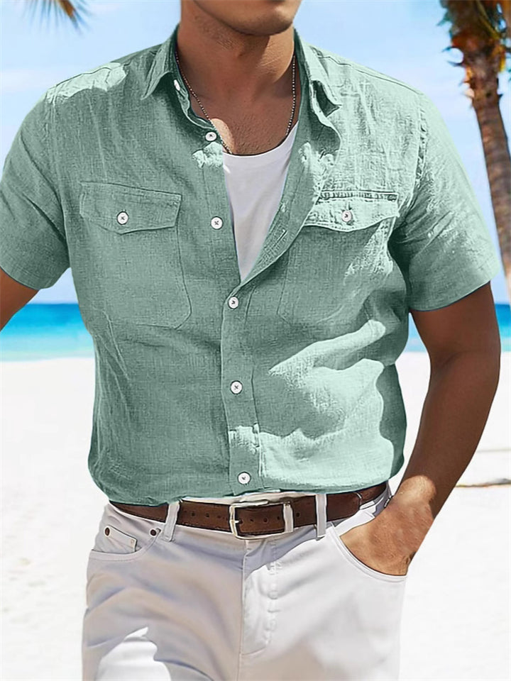 Men's Summer Solid Color Pockets Cargo Shirts