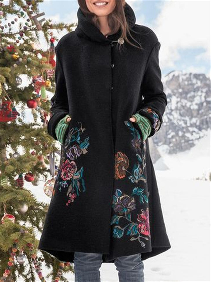 Women's Thermal Leisure Winter Hooded Floral Coats