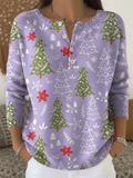 ‌Women's Autumn Casual Buttons Pullover Christmas Tree Print Knit Sweaters