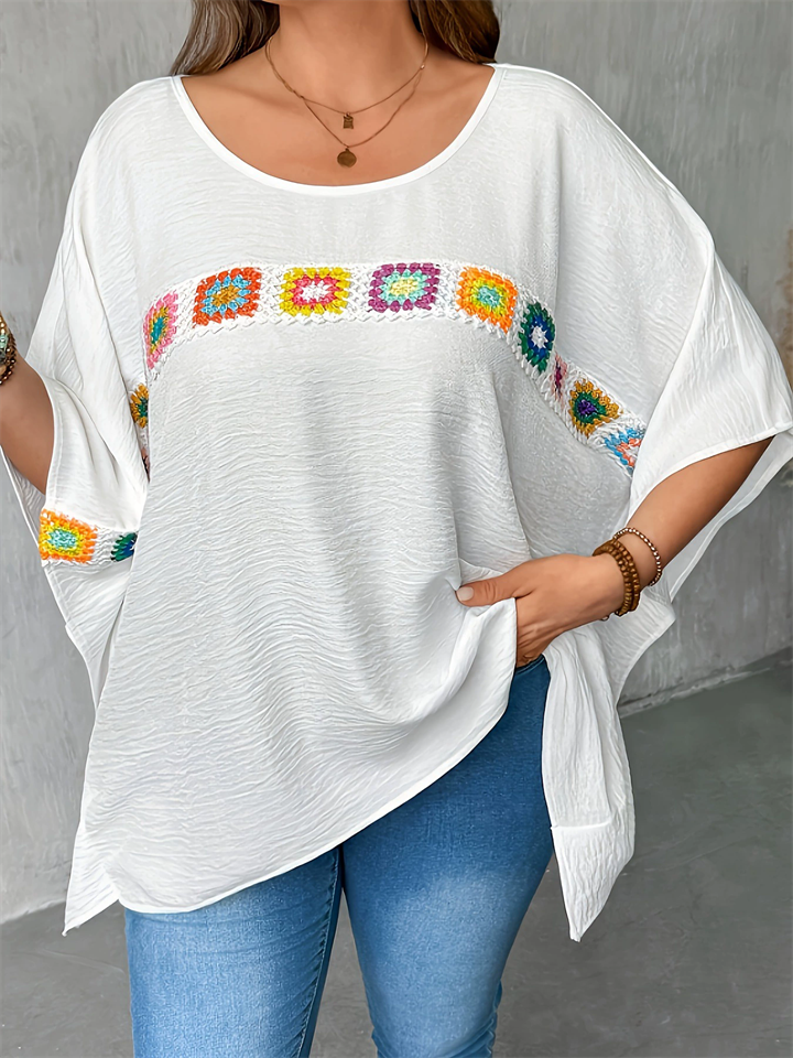 Women's Floral Patchwork Texture Round Neck Half Sleeve Shirts