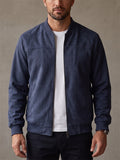 Men Faux Suede Bomber Jacket Zip Up Casual Lightweight Coat