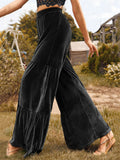Women's Vintage Boho Style Ruffled Velvet Wide Leg Pants