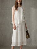 Women's Patchwork Sleeveless Asymmetric Ruffle Top Midi Dress