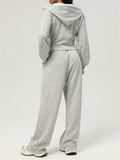Women's Sporty Solid Color Slim Fit Cardigan Hooded Sweatshirts & Sweatpants Outfit