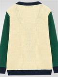 Men's Casual Contrast Color Lapel Long Sleeve Waffle Knit Sweater