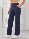 Women's Casual Solid Color Pockets High Waist Pants