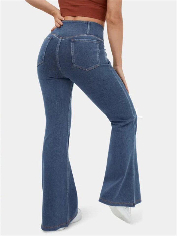 Women's Solid Color Fitted High Stretch Flared Pants