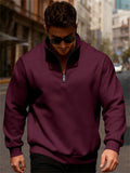 Men's Autumn Fleeced Solid Color Half Zipper Stand Collar Sweatshirts