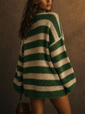Women Contrast Color Striped Oversized Chunky Crochet Knit Sweaters