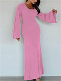 Ladies Elegant U-neck Flare Sleeve Strapped Dresses