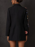 Women's Stylish 3D Floral Crochet Embroidered Black Blazer