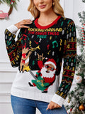Women's Autumn Elk Santa Claus Jacquard Round Neck Christmas Sweaters