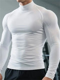 Men's High Neck Tight Fit Long Sleeve Quick Dry Fitness Shirts